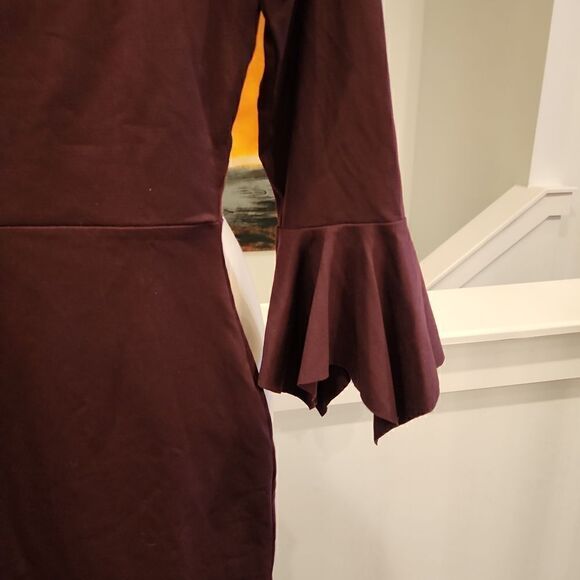 Susana Monaco Brown 3/4 Sleeve Ruffle Bell Dress Size S NWT - Picture 3 of 5